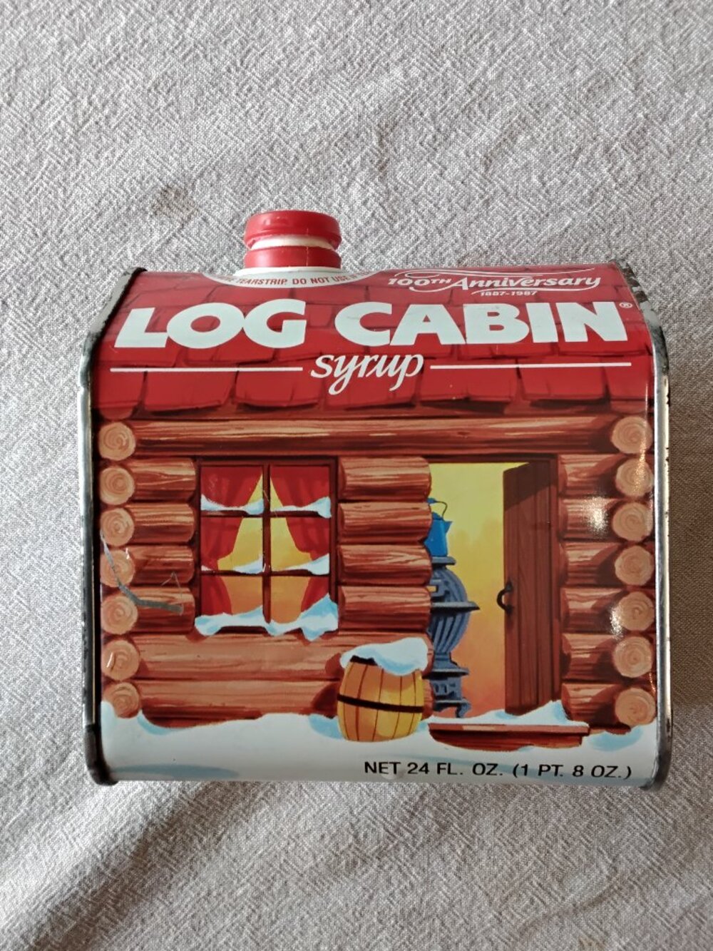 Vintage 1987 Log Cabin Syrup 100th Anniversary Collectible Tin - 24 oz House Sha